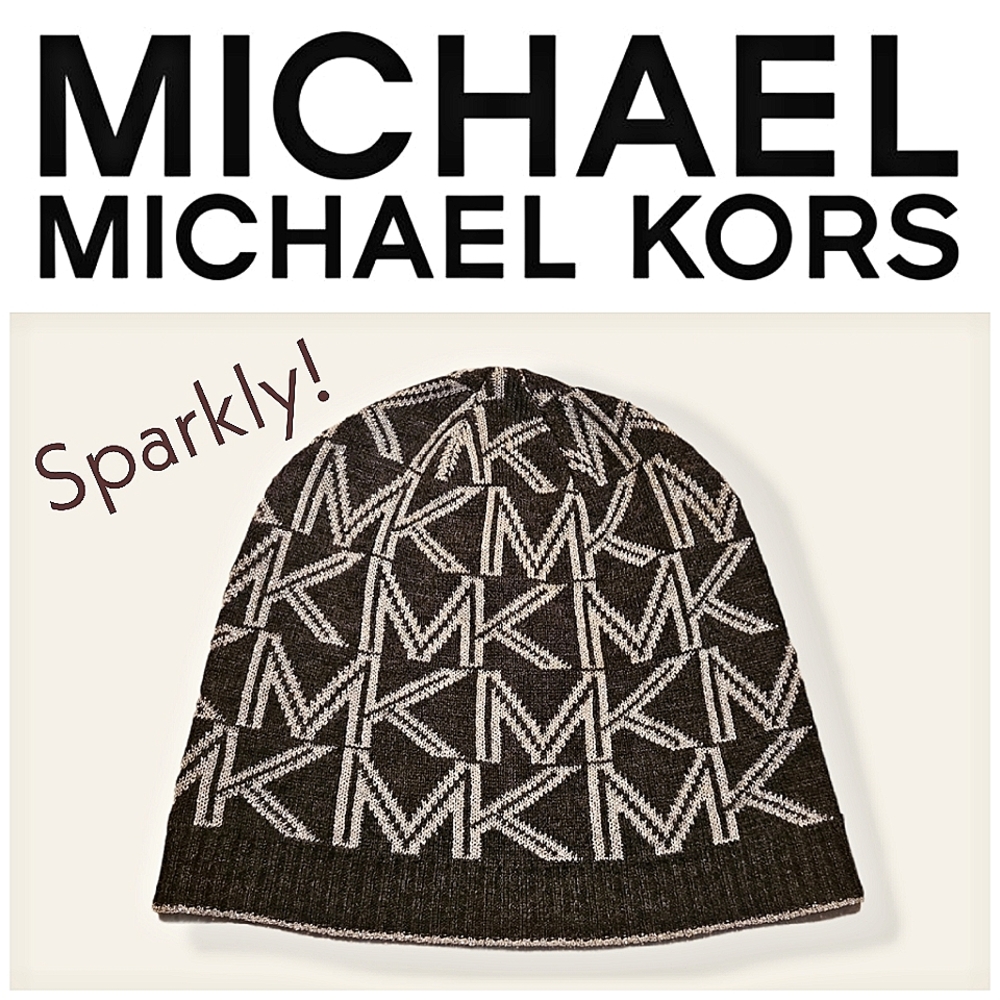 Michael Kors Metallic & Brown knitted logo beanie